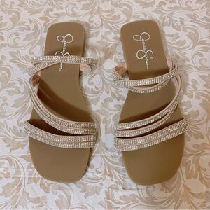 NWOT Jessica Simpson Bling Sandals Flats Strappy Sz 8.5 Gorgeous